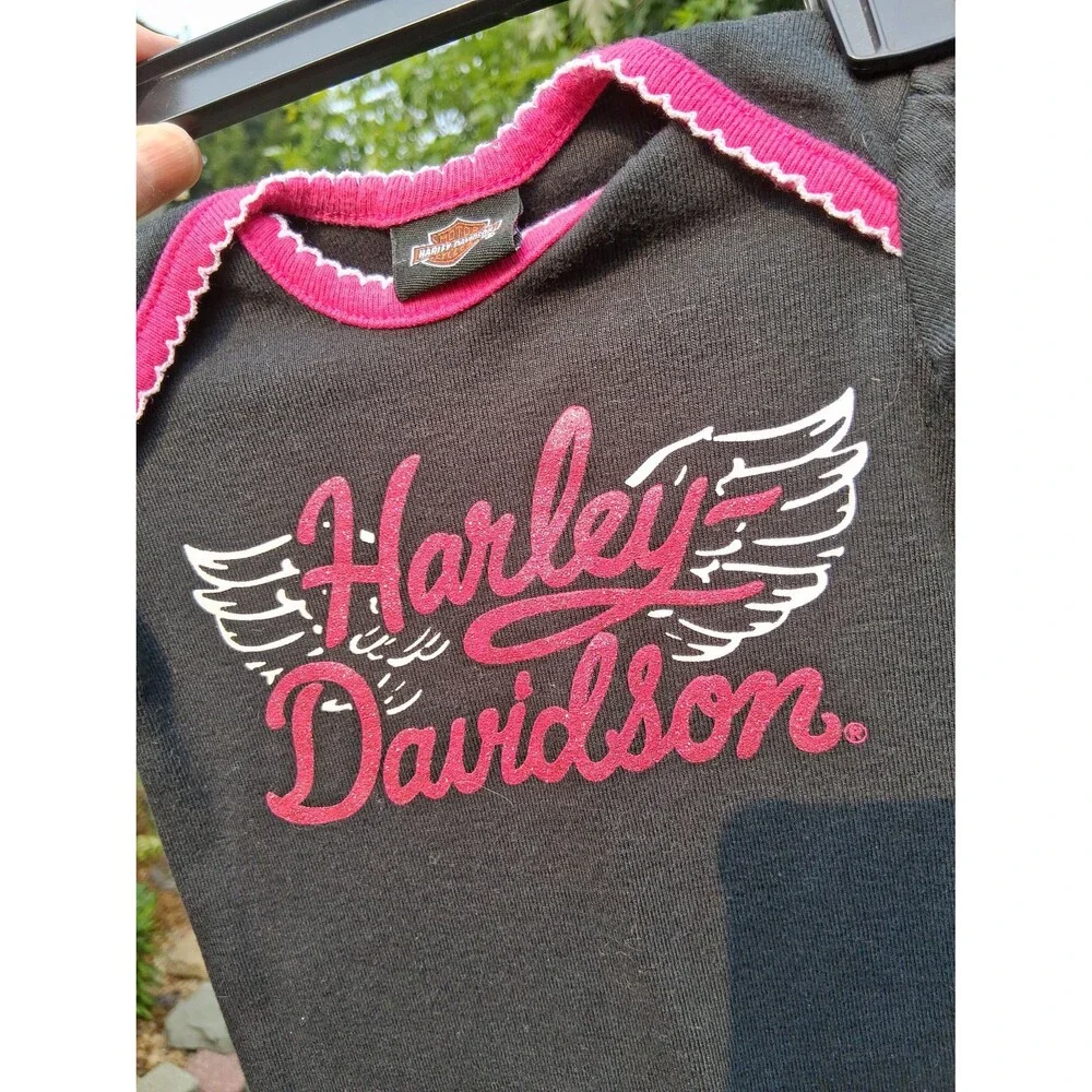122 Harley Davidson One Piece Romper Infant 3/6M Baby Girl Black & Pink Sparkles